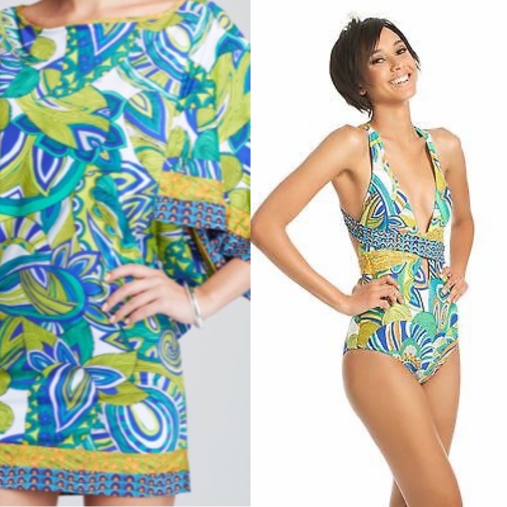 Trina Turk Multicolor Green Blue Yellow One-Piece Swimsuit